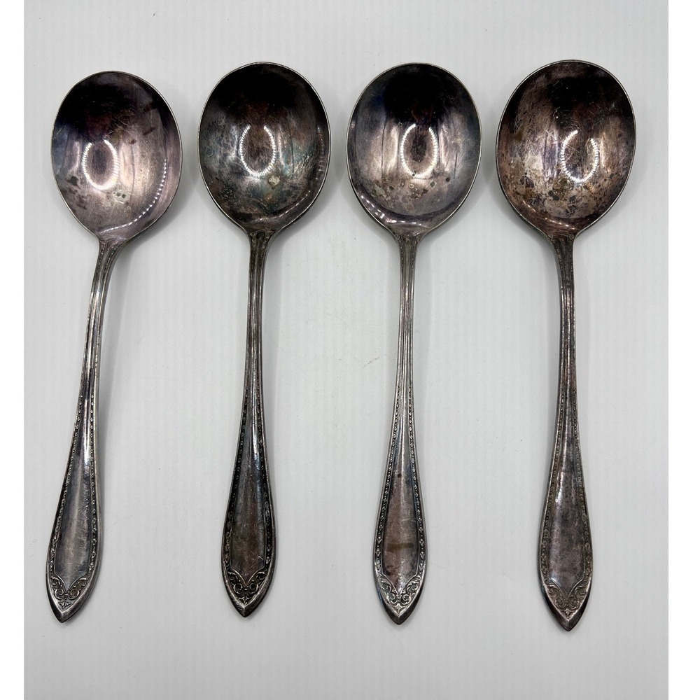Community silver soup spoons 7in silver set of 4 fair Sheraton 1910 antique